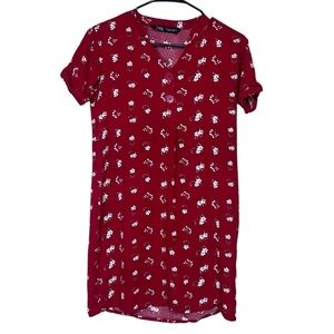 ZARA Red Floral Print Short Sleeve Shirt Dress Short Shift Dress Size Medium